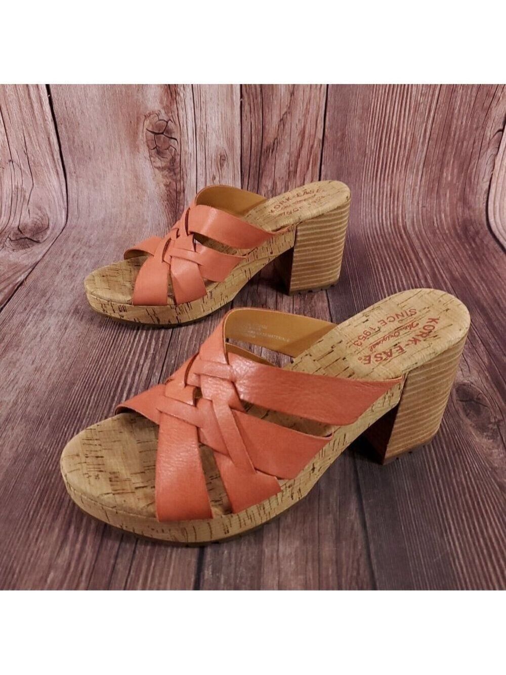 *Flaw* Kork Ease Charis Womens 8 M Orange Kerala Chunky Block Sandals KE0011408